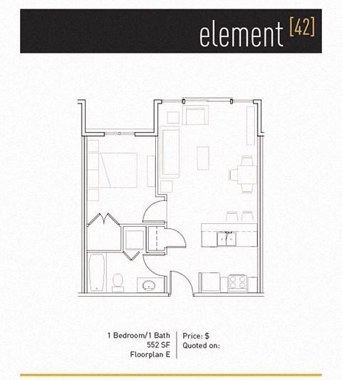 Floor plan for 1 bed, 1 bath, 552 sqft